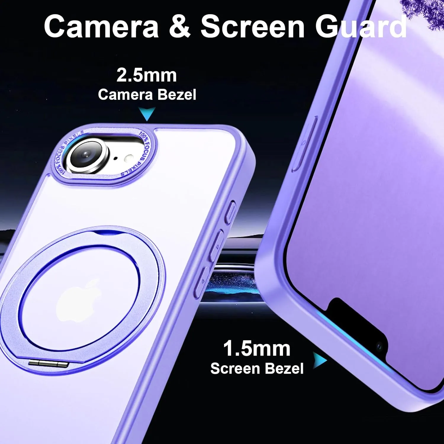 ZHK 360 Rotatable Ring for iPhone 16e Case Magnetic, [Military Grade Drop Proof] [Translucent Frosted Back Panel] Slim Non-Slip Matte Phone Case for iPhone 16e 6.1'', Light Purple