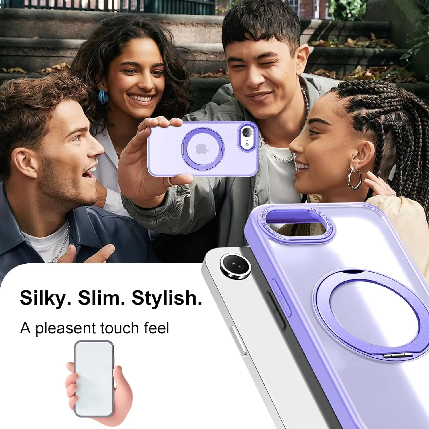 ZHK 360 Rotatable Ring for iPhone 16e Case Magnetic, [Military Grade Drop Proof] [Translucent Frosted Back Panel] Slim Non-Slip Matte Phone Case for iPhone 16e 6.1'', Light Purple
