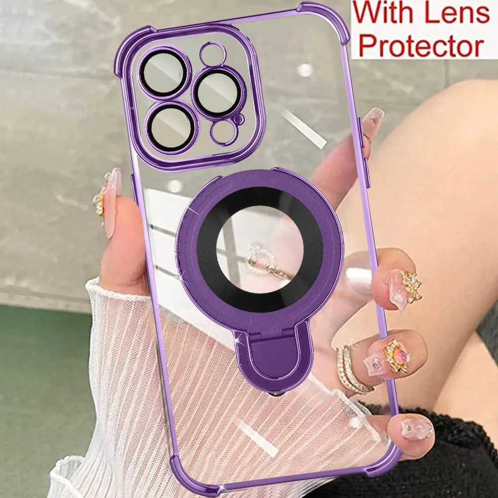 ZIYE Magnetic Case for iPhone 15 Pro Max with Kickstand [Compatible with MagSafe] with Camera Lens Protector & Raised Reinforced Corners, Glitter Luxury Cute Case for Women 6.7" Purple