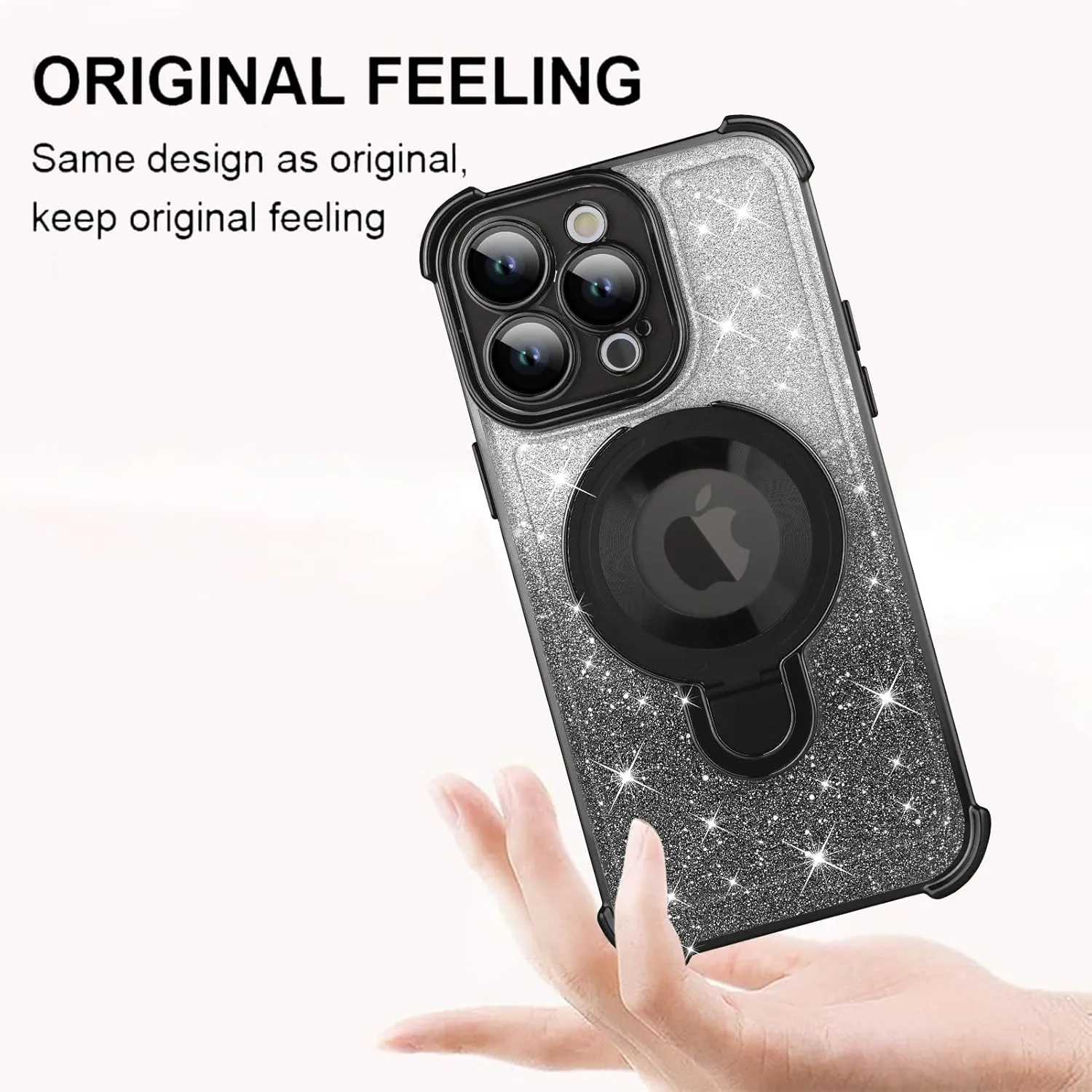 ZIYE Magnetic Stand for iPhone 12 Pro Max Case with Camera Lens Protector [Compatible with MagSafe], Military-Grade Shockproof Glitter Luxury Cute Kickstand Cover for Girly Women 6.7"(Black)