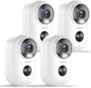 ZUMIMALL Security Cameras Wireless Outdoor, 4 Packs, 2K Cameras for Home Security, Outdoor/Indoor Camera Battery Powered, 2.4G WiFi, Magnetic Mount,3MP Color Night Vision/Siren/PIR/AI/Cloud/Alexa